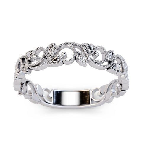 Art Deco 14k White Gold Diamond Vine and Flower Ring / Unique Wedding Band / Leaf Vine Ring / Solid Gold Vintage Ring / Stackable Ring Art Deco 14k White Gold Diamond Vine and Flower Ring / Unique Wedding Band / Leaf Vine Ring / Solid Gold Vintage Ring / Stackable Ring