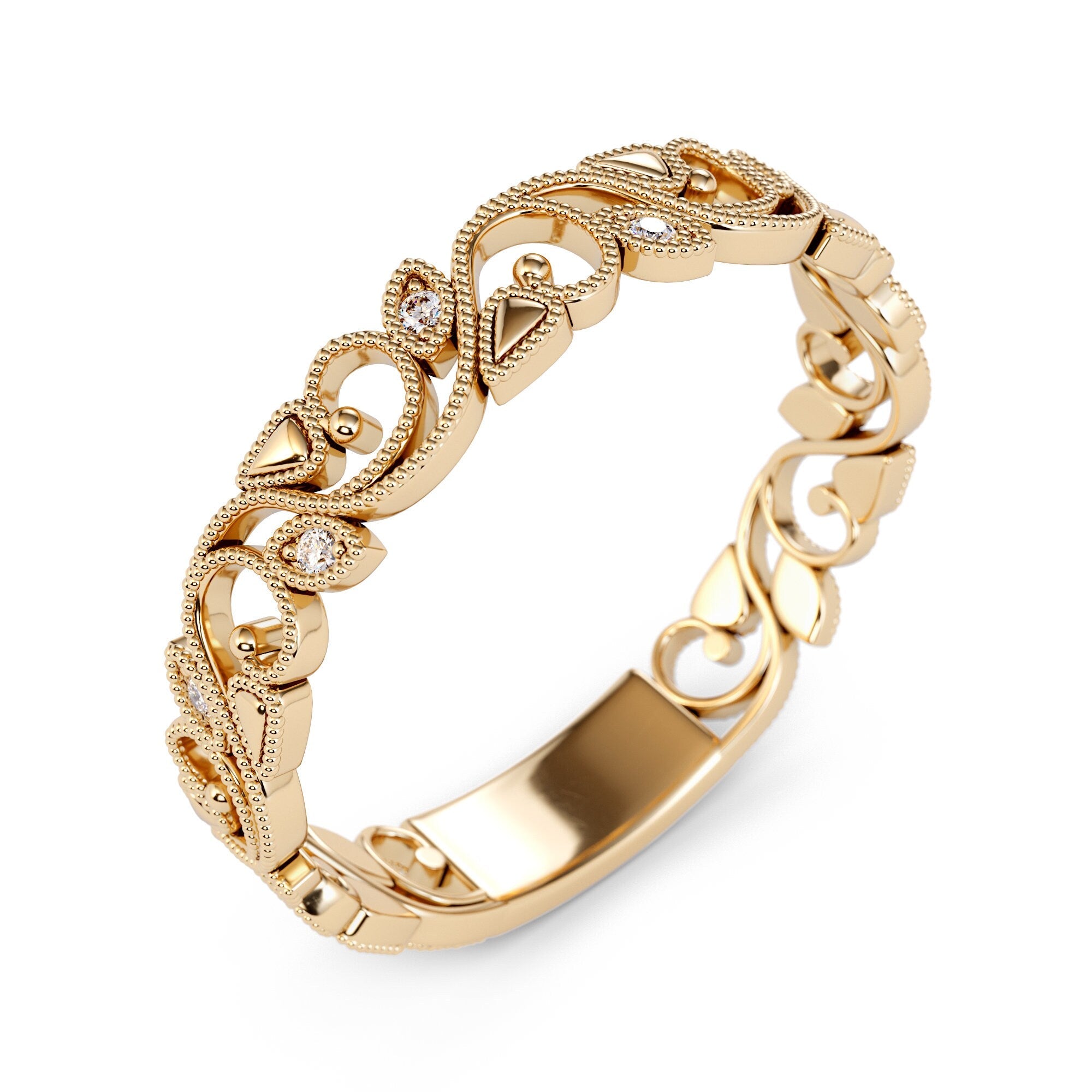 Art Deco 14k White Gold Diamond Vine and Flower Ring / Unique Wedding Band / Leaf Vine Ring / Solid Gold Vintage Ring / Stackable Ring Art Deco 14k White Gold Diamond Vine and Flower Ring / Unique Wedding Band / Leaf Vine Ring / Solid Gold Vintage Ring / Stackable Ring
