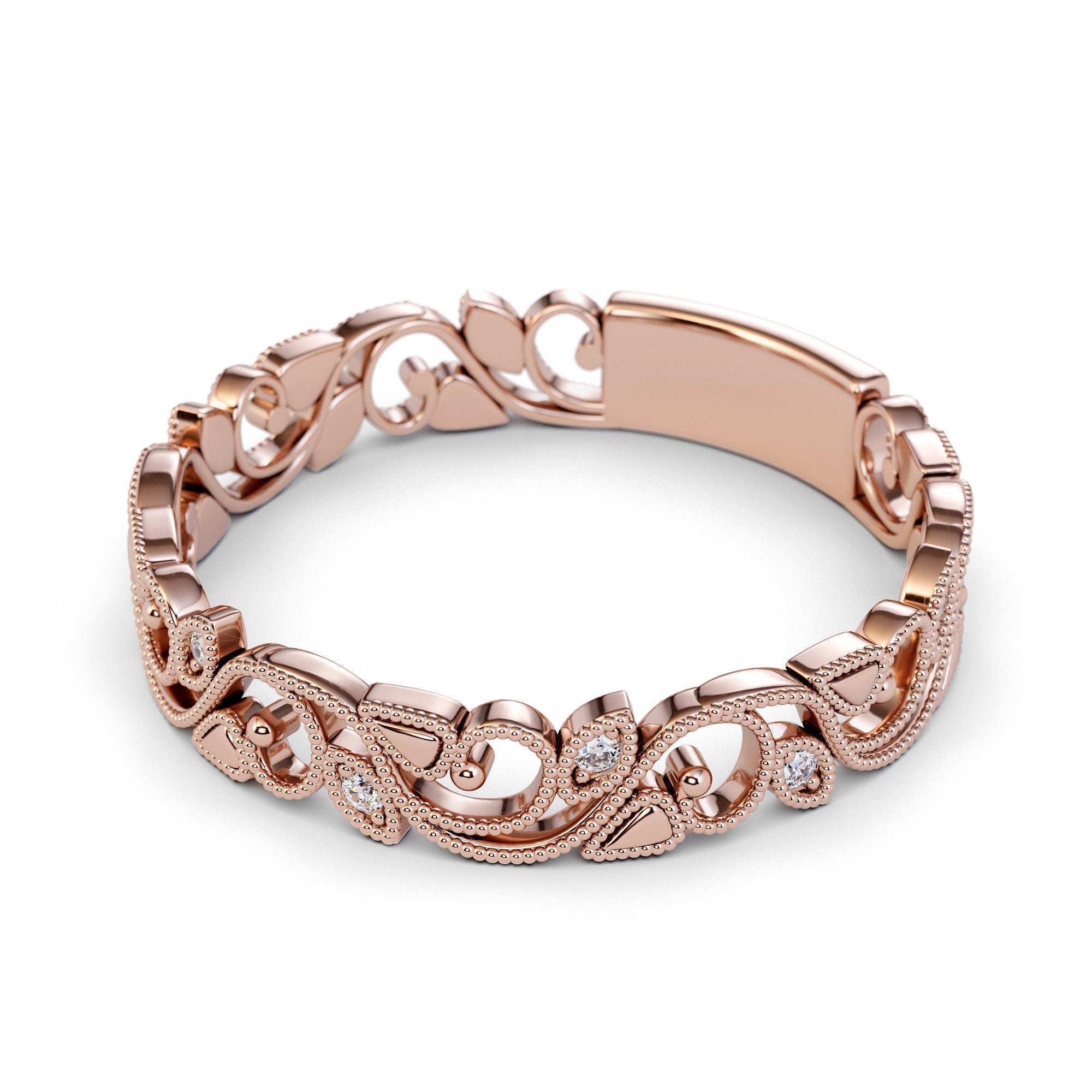 Art Deco 14k White Gold Diamond Vine and Flower Ring / Unique Wedding Band / Leaf Vine Ring / Solid Gold Vintage Ring / Stackable Ring Art Deco 14k White Gold Diamond Vine and Flower Ring / Unique Wedding Band / Leaf Vine Ring / Solid Gold Vintage Ring / Stackable Ring