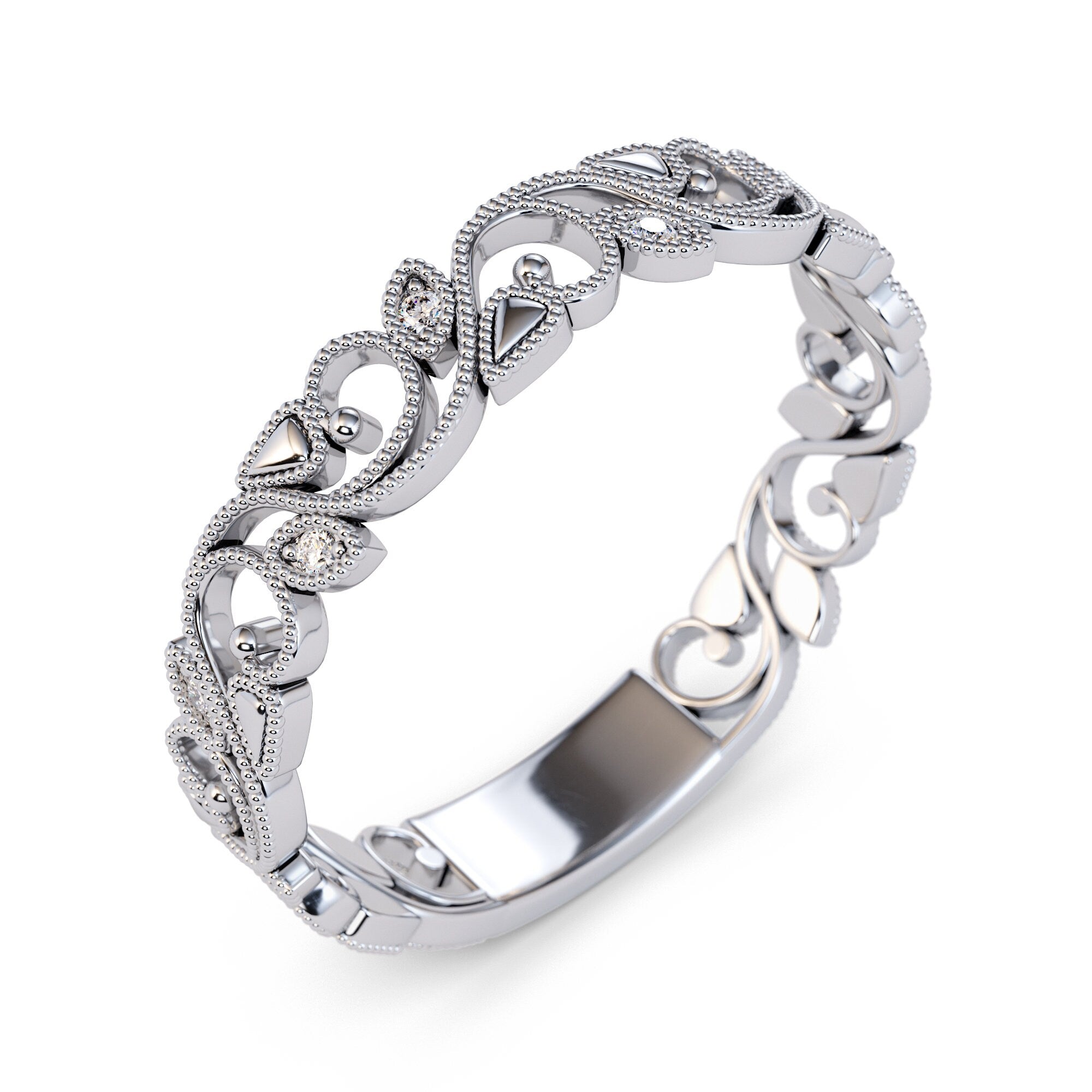 Art Deco 14k White Gold Diamond Vine and Flower Ring / Unique Wedding Band / Leaf Vine Ring / Solid Gold Vintage Ring / Stackable Ring Art Deco 14k White Gold Diamond Vine and Flower Ring / Unique Wedding Band / Leaf Vine Ring / Solid Gold Vintage Ring / Stackable Ring