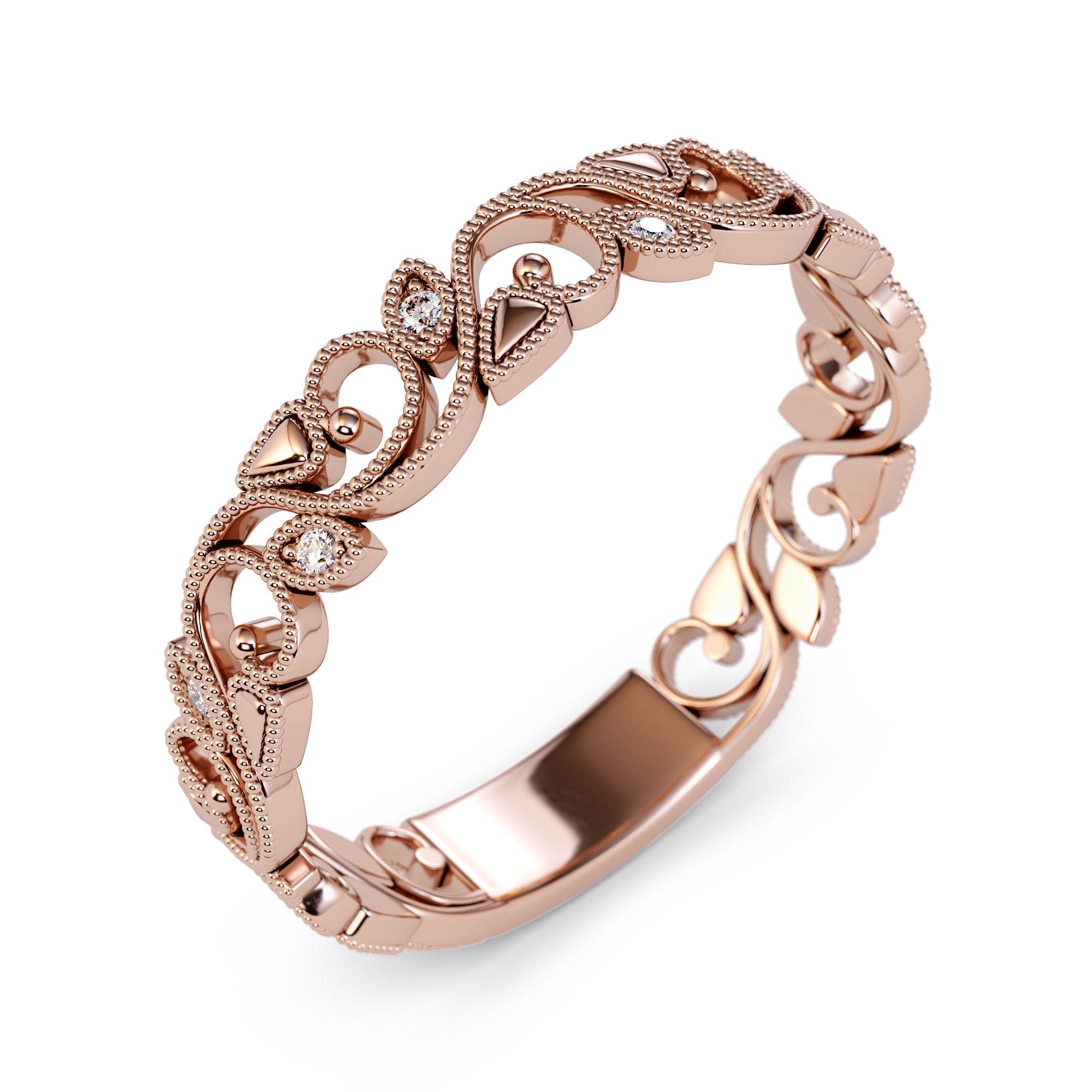 Art Deco 14k White Gold Diamond Vine and Flower Ring / Unique Wedding Band / Leaf Vine Ring / Solid Gold Vintage Ring / Stackable Ring Art Deco 14k White Gold Diamond Vine and Flower Ring / Unique Wedding Band / Leaf Vine Ring / Solid Gold Vintage Ring / Stackable Ring