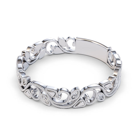 Art Deco 14k White Gold Diamond Vine and Flower Ring / Unique Wedding Band / Leaf Vine Ring / Solid Gold Vintage Ring / Stackable Ring Art Deco 14k White Gold Diamond Vine and Flower Ring / Unique Wedding Band / Leaf Vine Ring / Solid Gold Vintage Ring / Stackable Ring