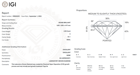 IGI-598333391 - E Color - VS1 Clarity - 2.00 Carat