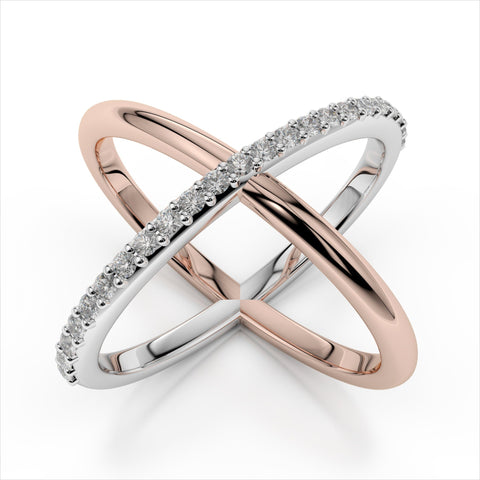 0.23ct. Diamond X Ring / X Ring / Gold X Ring / Criss Cross Ring / Natural Diamond & 14K Solid Gold X Ring  / Stackable Ring / Orbit Ring