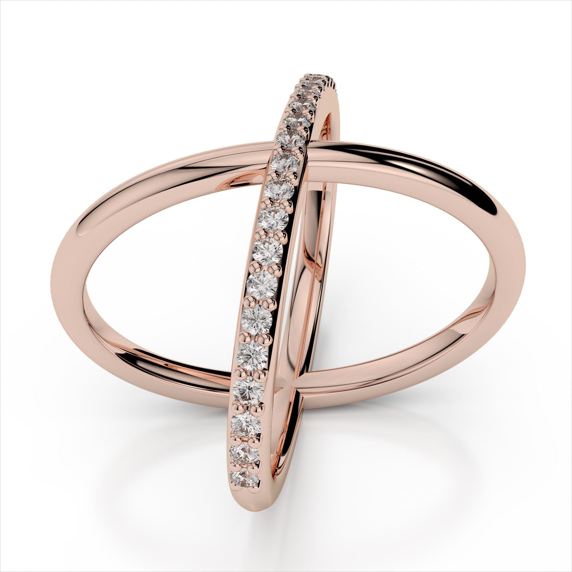 0.23ct. Diamond X Ring / X Ring / Gold X Ring / Criss Cross Ring / Natural Diamond & 14K Solid Gold X Ring  / Stackable Ring / Orbit Ring