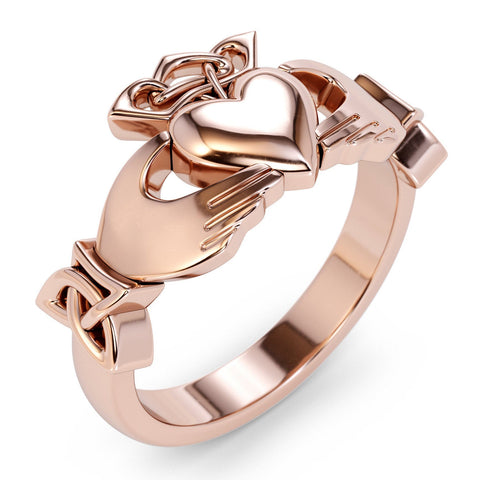 Large Pure Gold Platinum Irish Claddagh Ring / Solid Gold Irish Ring / Vintage Claddagh Ring / Irish Celtic Ring / Gold Heart Claddagh Ring