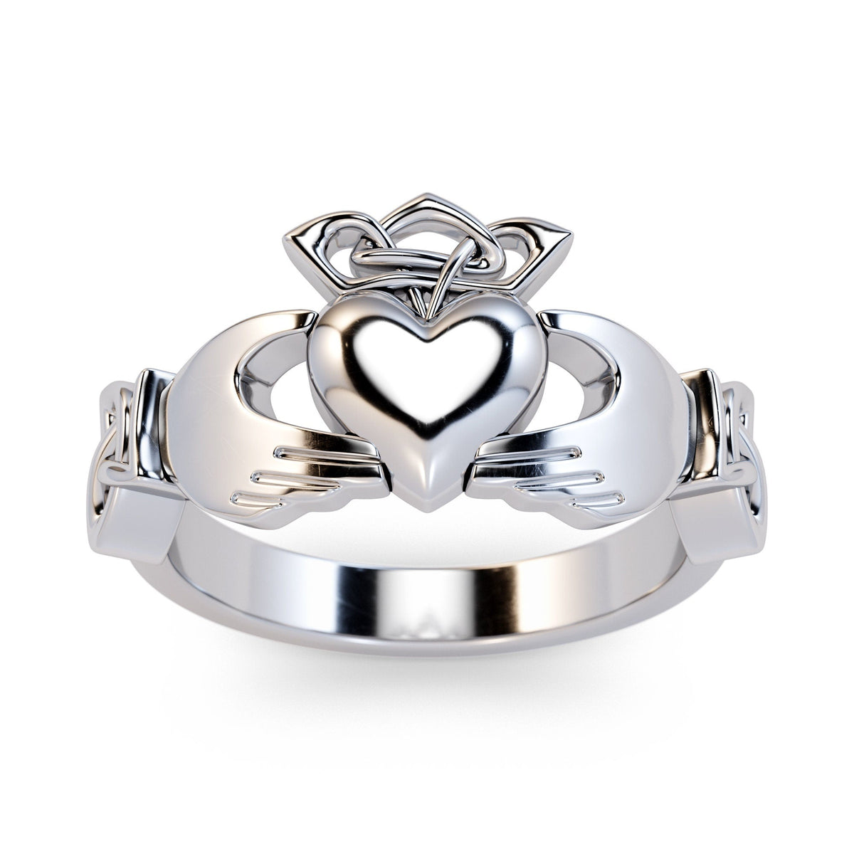 Large Pure Gold Platinum Irish Claddagh Ring / Solid Gold Irish Ring / Vintage Claddagh Ring / Irish Celtic Ring / Gold Heart Claddagh Ring