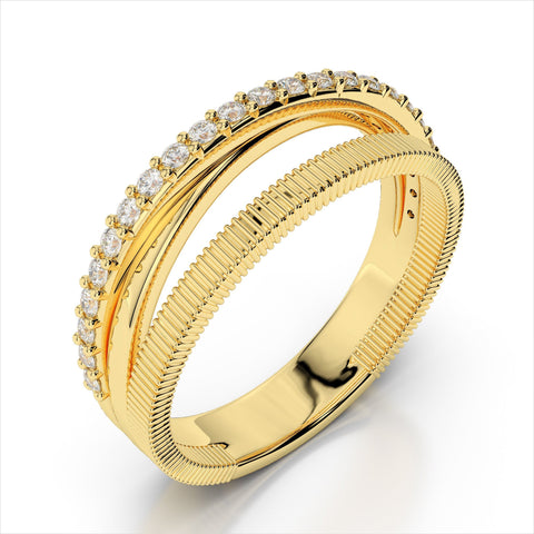 Unique Diamond Stackable Ring / 14k Solid Gold Multi Row Ring with Round Diamonds / Double Band Ring / Multi Band Ring / Crossover Ring